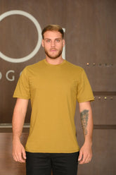 Camiseta Masculina Ogochi Manga Curta Essencial Slim Meia Malha 100% Algodão Mostarda