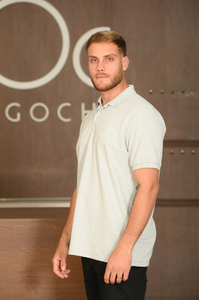 Polo Masculina Ogochi Manga Curta Essencial Slim Piquet Duplo Mescla Cinza Claro
