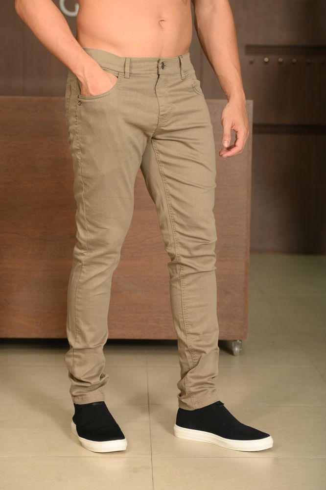 Calça Masculina Ogochi Essencial Skinny Color 5 Pockets Prata Velha