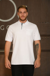 Polo Masculina Ogochi Manga Curta Essencial Slim Com Bolso Branca