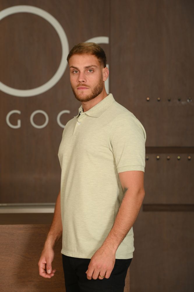 Polo Masculina Ogochi Manga Curta Essencial Slim Piquet Duplo Mescla Verde Claro