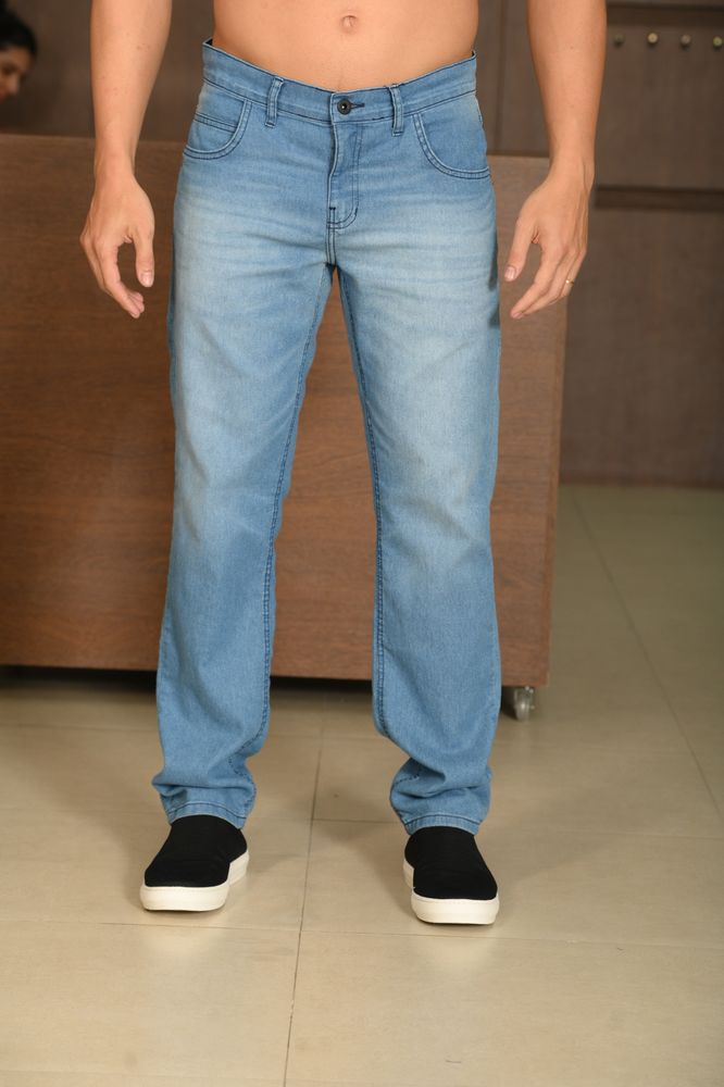 Calça Masculina Ogochi Jeans Slim Básica Lavada Azul Claro