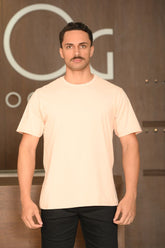 Camiseta Masculina Ogochi Manga Curta Essencial Slim Meia Malha 100% Algodão Pêssego