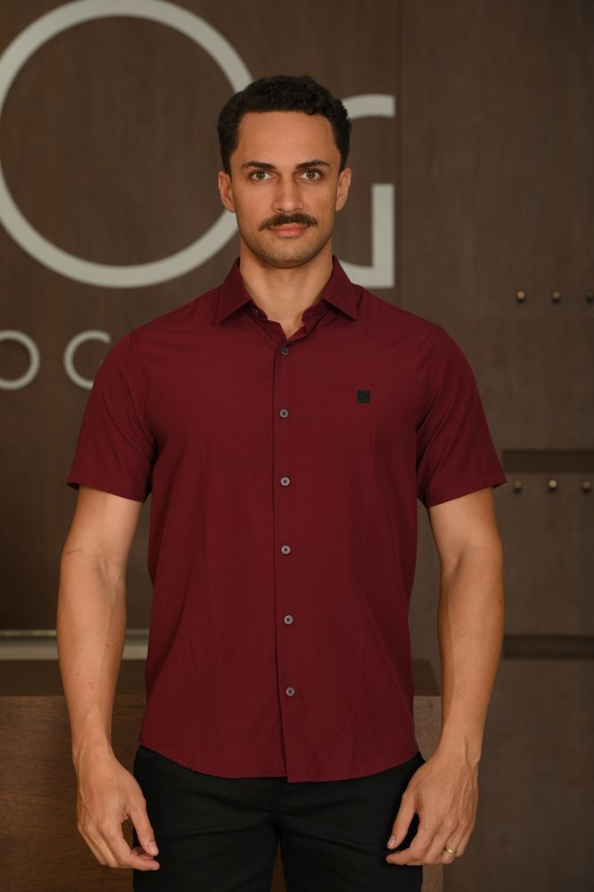 Camisa Masculina Ogochi Casual Slim Tricoline Vermelho