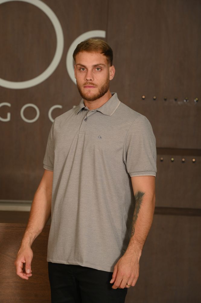 Polo Masculina Ogochi Manga Curta Concept Slim Piquet Mescla Musgo Claro