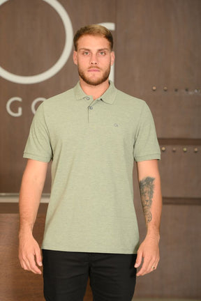Polo Masculina Ogochi Manga Curta Essencial Slim Piquet Duplo Mescla Claro Verde
