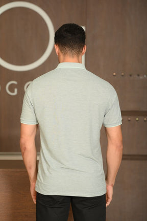 Polo Masculina Ogochi Manga Curta Concept Slim Piquet Mescla Verde Acinzetado