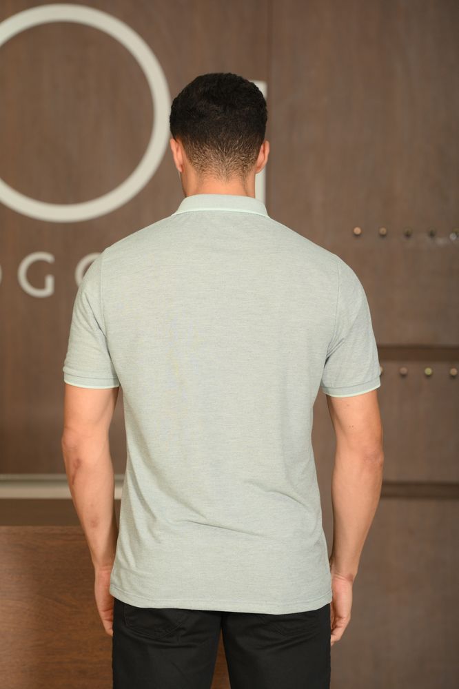 Polo Masculina Ogochi Manga Curta Concept Slim Piquet Mescla Verde Acinzetado