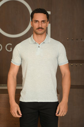 Polo Masculina Ogochi Manga Curta Concept Slim Cinza Claro