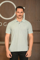 Polo Masculina Ogochi Manga Curta Concept Slim Piquet Mescla Verde Acinzetado