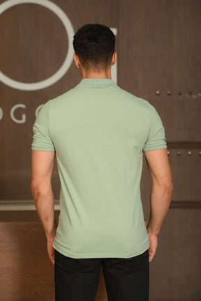 Polo Masculina Ogochi Manga Curta Casual Slim Piquet Verde Claro