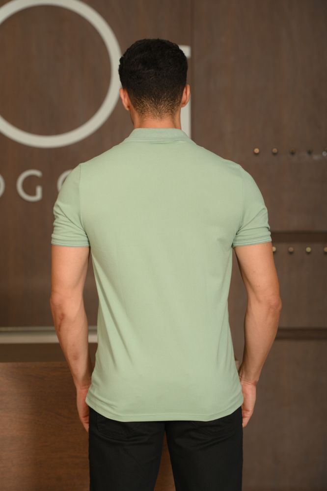 Polo Masculina Ogochi Manga Curta Casual Slim Piquet Verde Claro
