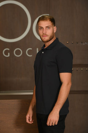 Polo Masculina Ogochi Manga Curta Premium Slim Piquet Marinho