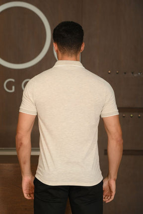 Polo Masculina Ogochi Manga Curta Concept Slim Cinza Mescla