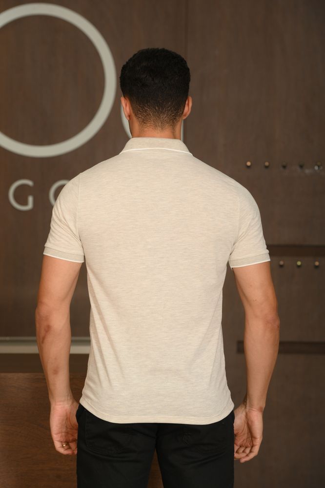 Polo Masculina Ogochi Manga Curta Concept Slim Cinza Mescla