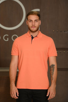 Polo Masculina Ogochi Manga Curta Premium Slim Piquet Laranja