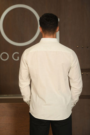 Camisa Masculina Ogochi Manga Longa Casual Slim Mescla Listrada Linho Cinza