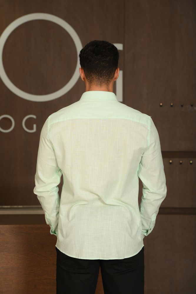 Camisa Masculina Ogochi Manga Longa Slim Verde Pastel