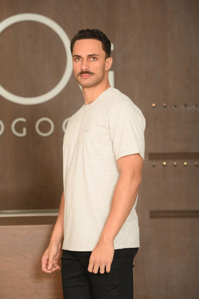 Camiseta Masculina Ogochi Manga Curta Casual Slim Cinza Mescla