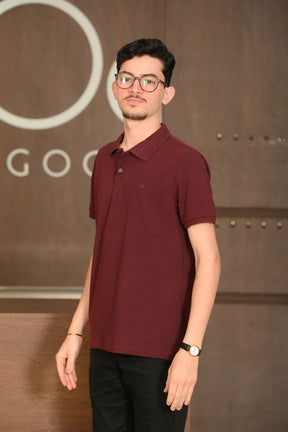 Polo Masculina Ogochi Manga Curta Essencial Slim Piquet Duplo Mescla Escuro Vermelho