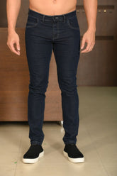 Calça Masculina Ogochi Jeans Slim Básica Lavada Azul Escuro