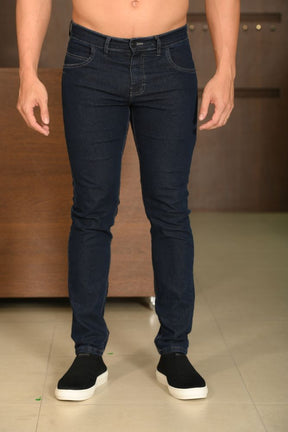 Calça Masculina Ogochi Jeans Slim Básica Lavada Azul Escuro