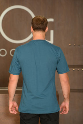Camiseta Masculina Ogochi Manga Curta Essencial Slim Meia Malha 100% Algodão Azul Petróleo