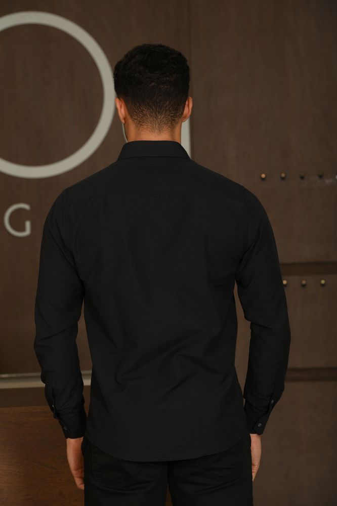 Camisa Masculina Ogochi Manga Longa Slim Tricoline Preta