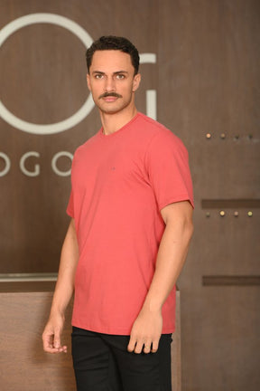 Camiseta Masculina Ogochi Manga Curta Essencial Slim Meia Malha 100% Algodão Mineral Red