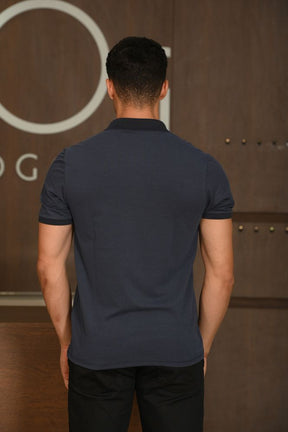 Polo Masculina Ogochi Manga Curta Casual Slim Piquet Trama Marinho Titan