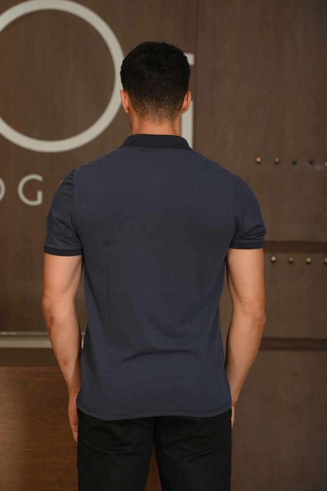 Polo Masculina Ogochi Manga Curta Casual Slim Piquet Trama Marinho Titan
