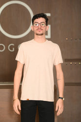 Camiseta Masculina Ogochi Manga Curta Casual Slim Mescla Visual Linho Rosa