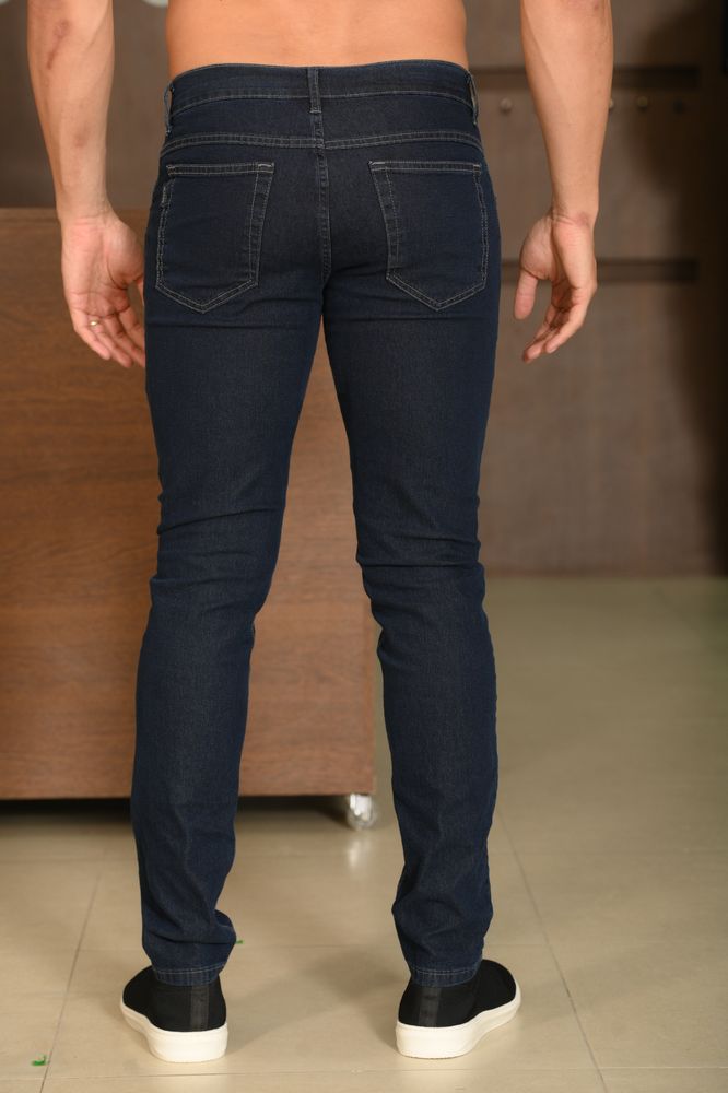 Calça Masculina Ogochi Jeans Slim Básica Lavada Azul Escuro