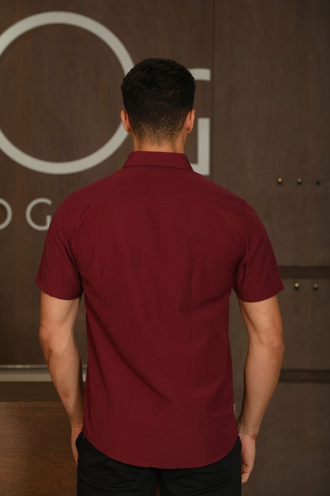 Camisa Masculina Ogochi Casual Slim Tricoline Vermelho