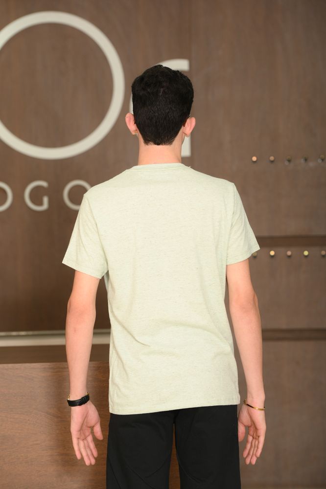 Camiseta Masculina Ogochi Manga Curta Casual Slim Mescla Visual Linho Verde