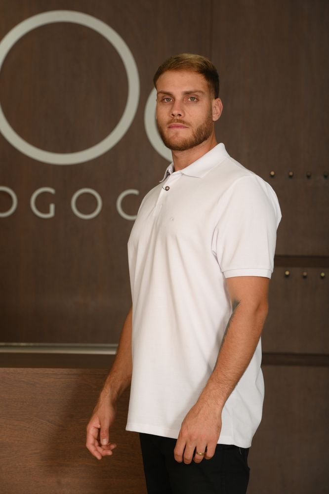 Polo Masculina Ogochi Manga Curta Essencial Slim Piquet Branca
