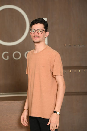 Camiseta Masculina Ogochi Manga Curta Casual Slim Malha Mescla Ocre