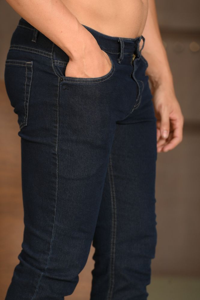 Calça Masculina Ogochi Jeans Slim Básica Lavada Azul Escuro