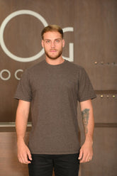 Camiseta Masculina Ogochi Manga Curta Casual Slim Mescla Escura Giz