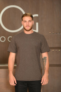 Camiseta Masculina Ogochi Manga Curta Casual Slim Mescla Escura Giz