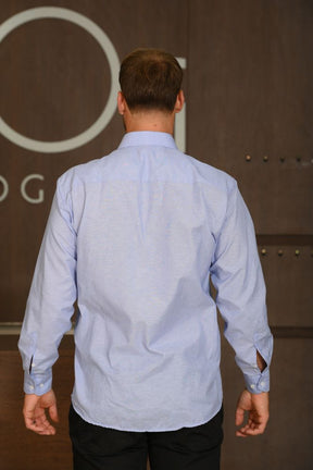 Camisa Masculina Ogochi Manga Longa Essencial Tradicional Fil A Fil Azul Royal