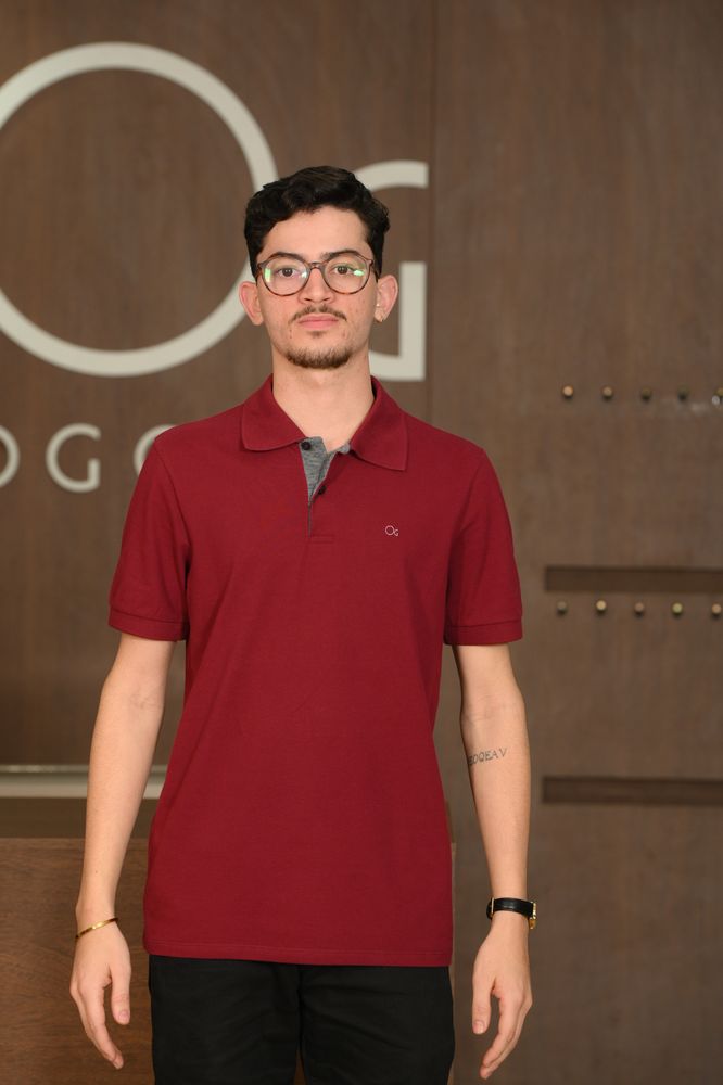 Polo Masculina Ogochi Manga Curta Essencial Slim Vinho Cabernet
