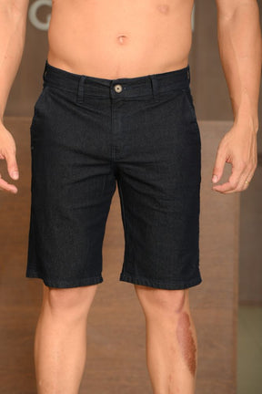 Bermuda Masculina Ogochi Jeans Essencial Bolso Faca Lavada Azul Escuro