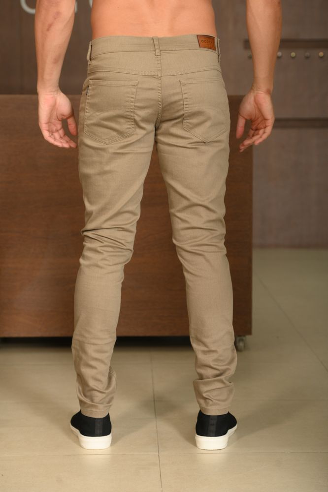 Calça Masculina Ogochi Essencial Skinny Color 5 Pockets Prata Velha