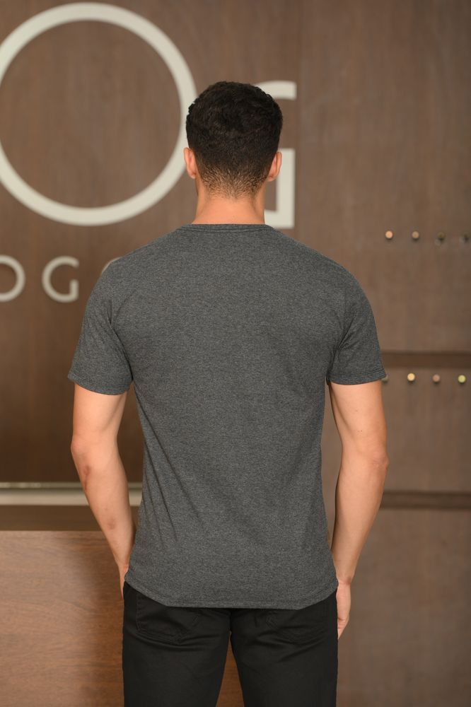 Camiseta Masculina Ogochi Manga Curta Casual Slim Malha Mescla Preta