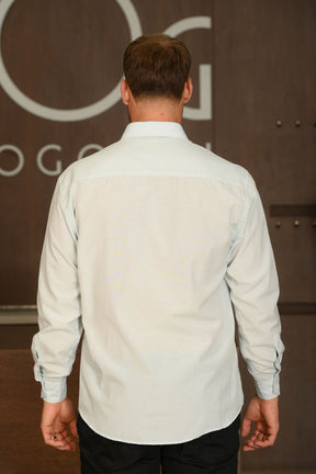 Camisa Masculina Ogochi Manga Longa Essencial Tradicional Fil A Fil Azul Céu