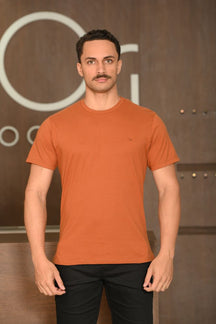 Camiseta Masculina Ogochi Manga Curta Essencial Slim Meia Malha Mocha Bisque