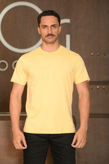 Camiseta Masculina Ogochi Manga Curta Essencial Slim Meia Malha 100% Algodão Amarela