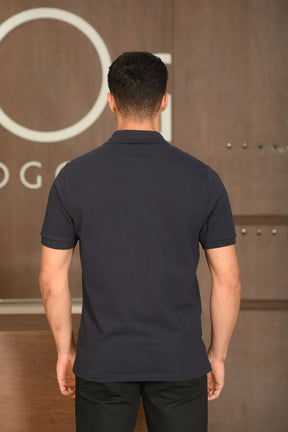 Polo Masculina Ogochi Manga Curta Essencial Slim Com Bolso Azul Marinho