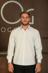 Camisa Masculina Ogochi Manga Longa Essencial Tradicional Fil A Fil Azul Céu